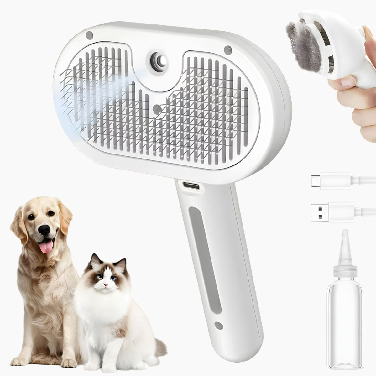 Pet grooming tool with a dog and cat on a white background